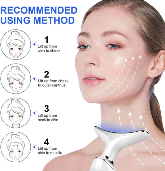 Anti-wrinkle facial device with LED light therapy in use