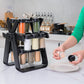 Spice rack glass jars with labels and funnel