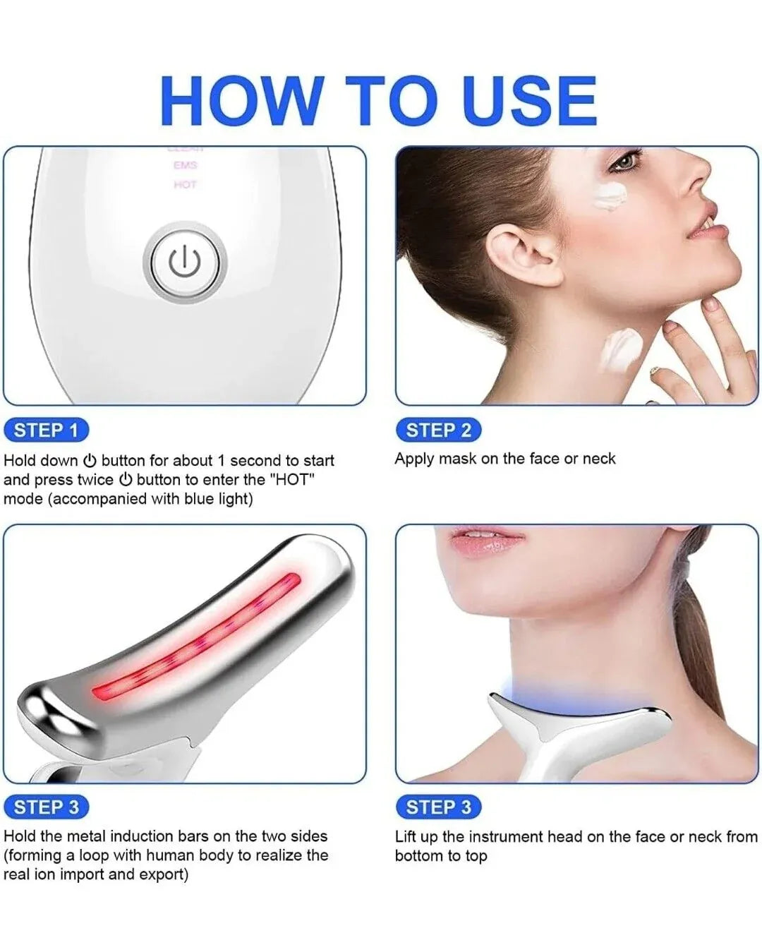 Facial beauty device with heat and EMS microcurrent function
