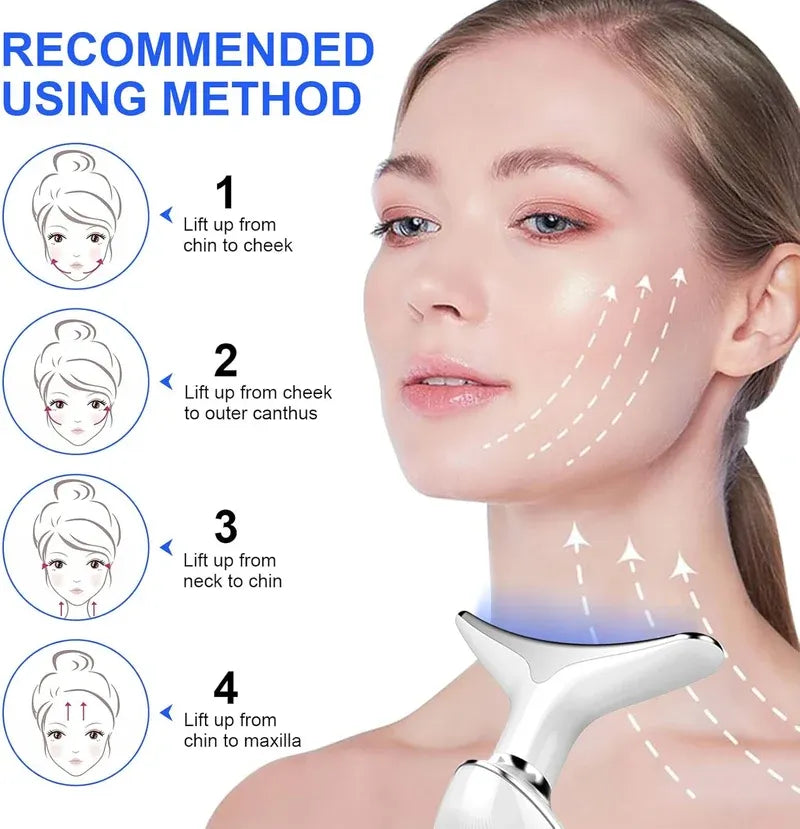 Anti-wrinkle facial device with LED light therapy in use