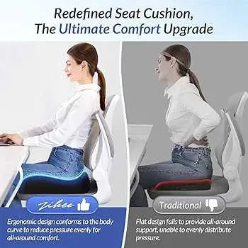 "Seat cushion for long hours at desk or driving"