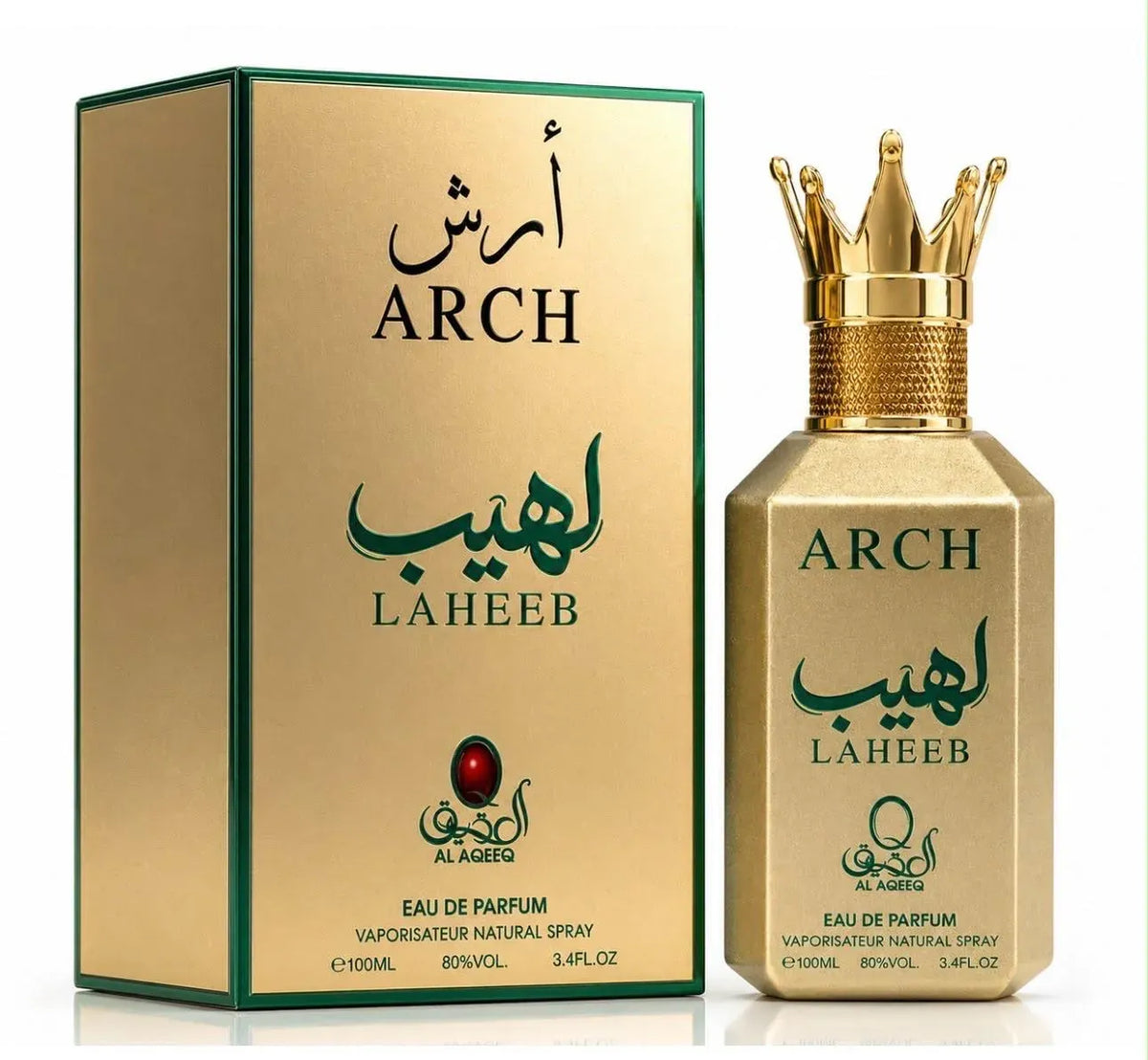 Al Aqeeq Laheeb perfume gold crown cap close-up